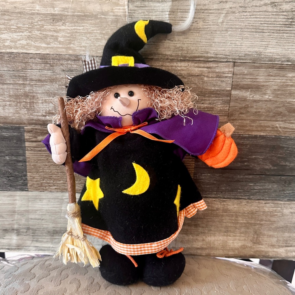 Halloween Fiber Optic Witch Plush Decor Light Up Broom Hat Suction Cup 03148RA